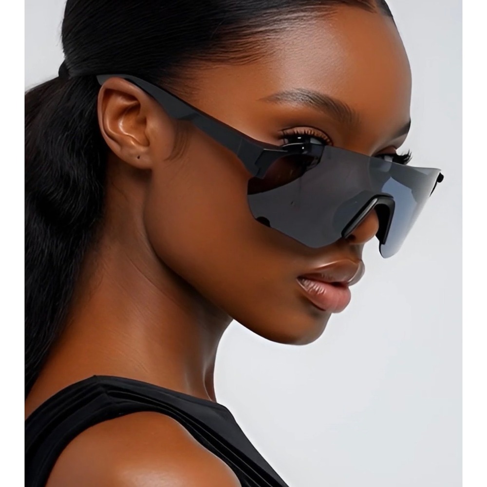 Women Black Shield Wrap Sunglasses Sporty Rimless Performance Eyewear Tech Gafas - Picture 11 of 11